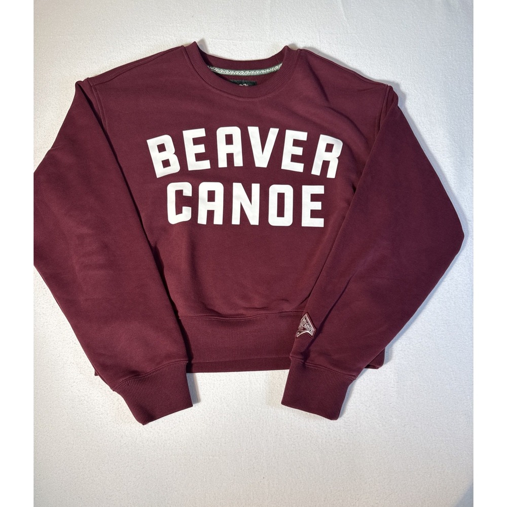 Roots Canada Beaver Canoe Sweatshirt Small S Burgundy Maroon Cropped Crewneck